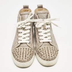 Christian Louboutin Gold Glitter Lou Spikes High Top Sneakers Size 39