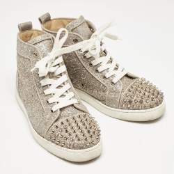 Christian Louboutin Gold Glitter Lou Spikes High Top Sneakers Size 39