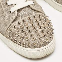 Christian Louboutin Gold Glitter Lou Spikes High Top Sneakers Size 39