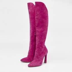 Christian Louboutin Rose Pink Suede Zip Up Knee Length Boots Size 39