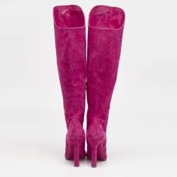 Christian Louboutin Rose Pink Suede Zip Up Knee Length Boots Size 39