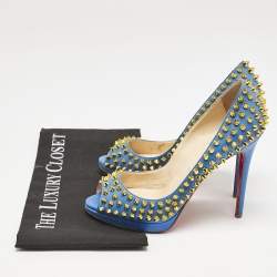 Christian Louboutin Blue Leather Yolanda Peep Toe Pumps Size 38