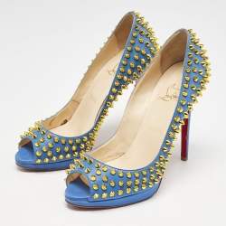 Christian Louboutin Blue Leather Yolanda Peep Toe Pumps Size 38