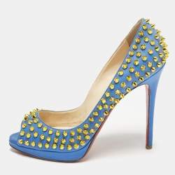 Christian Louboutin Blue Leather Yolanda Peep Toe Pumps Size 38