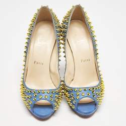 Christian Louboutin Blue Leather Yolanda Peep Toe Pumps Size 38