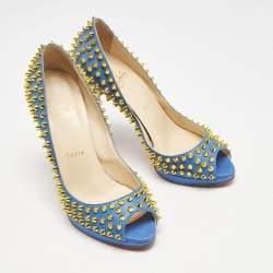 Christian Louboutin Blue Leather Yolanda Peep Toe Pumps Size 38