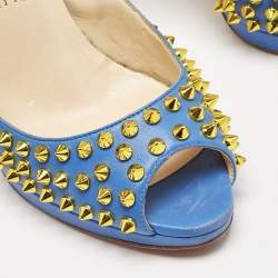 Christian Louboutin Blue Leather Yolanda Peep Toe Pumps Size 38