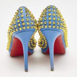 Christian Louboutin Blue Leather Yolanda Peep Toe Pumps Size 38