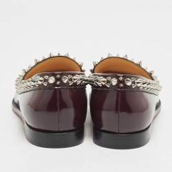 Christian Louboutin Burgundy Leather Spike Embellished Slip On Loafers Size 36.5