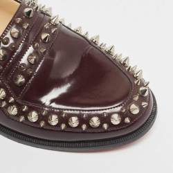 Christian Louboutin Burgundy Leather Spike Embellished Slip On Loafers Size 36.5