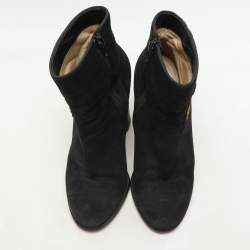 Pre Owned Christian Louboutin Black Suede Embroidered Patch Collegissima Mid Calf Boots Size 36