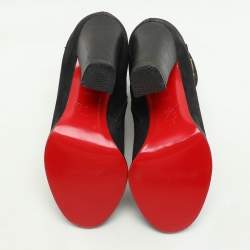 Pre Owned Christian Louboutin Black Suede Embroidered Patch Collegissima Mid Calf Boots Size 36