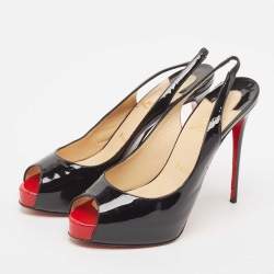 Pre Owned Christian Louboutin Black Patent Private Number Slingback Pumps Size 38