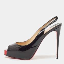Pre Owned Christian Louboutin Black Patent Private Number Slingback Pumps Size 38