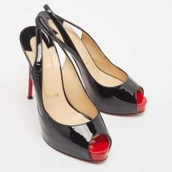 Pre Owned Christian Louboutin Black Patent Private Number Slingback Pumps Size 38