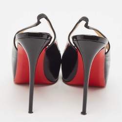 Pre Owned Christian Louboutin Black Patent Private Number Slingback Pumps Size 38