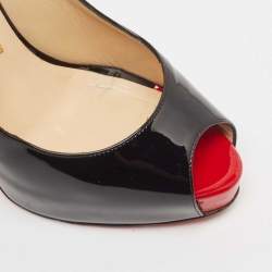 Pre Owned Christian Louboutin Black Patent Private Number Slingback Pumps Size 38