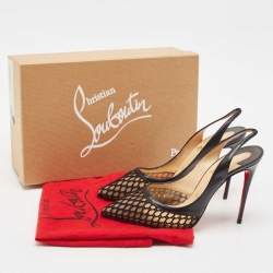 Pre Owned Christian Louboutin Black Leather and Net Miluna Slingback Pumps Size 38