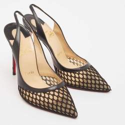 Pre Owned Christian Louboutin Black Leather and Net Miluna Slingback Pumps Size 38