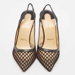 Pre Owned Christian Louboutin Black Leather and Net Miluna Slingback Pumps Size 38