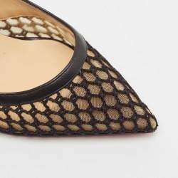 Pre Owned Christian Louboutin Black Leather and Net Miluna Slingback Pumps Size 38