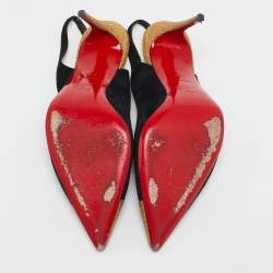 مملوكة مسبقًا حذاء كعب عالي كريستيان لوبوتان "ألماين" بجلد سويدي أسود وذهبي ولامع خلفي مقاس 37.5