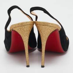 مملوكة مسبقًا حذاء كعب عالي كريستيان لوبوتان "ألماين" بجلد سويدي أسود وذهبي ولامع خلفي مقاس 37.5