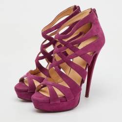 Christian Louboutin Pink Suede Balota Strappy Platform Sandals Size 40