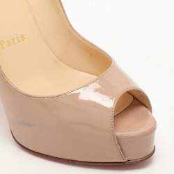 Pre Owned Christian Louboutin Beige Patent Leather Lady Peep Toe Pumps Size 35