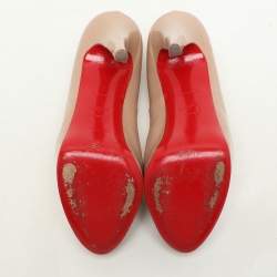 Pre Owned Christian Louboutin Beige Patent Leather Lady Peep Toe Pumps Size 35