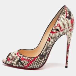 Christian Louboutin Multicolor Painted Splatter Python Peep Toe Pumps Size 40