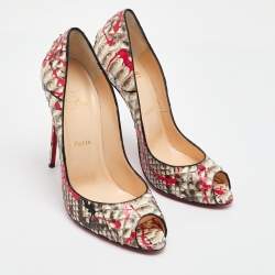 Christian Louboutin Multicolor Painted Splatter Python Peep Toe Pumps Size 40