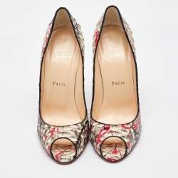 Christian Louboutin Multicolor Painted Splatter Python Peep Toe Pumps Size 40