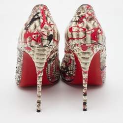 Christian Louboutin Multicolor Painted Splatter Python Peep Toe Pumps Size 40