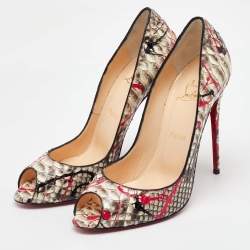 Christian Louboutin Multicolor Painted Splatter Python Peep Toe Pumps Size 40