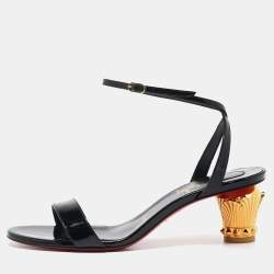 Christian Louboutin Black Patent Leather Lipsita Queen Sandals Size 38.5