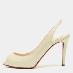 Christian Louboutin Light Cream Patent Leather Flo Slingback Sandals Size 37.5