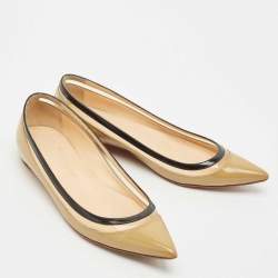 Christian Louboutin Beige/Black Patent Leather and PVC Paulina Ballet Flats Size 36.5