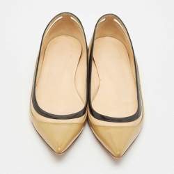 Christian Louboutin Beige/Black Patent Leather and PVC Paulina Ballet Flats Size 36.5