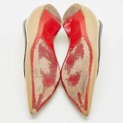 Christian Louboutin Beige/Black Patent Leather and PVC Paulina Ballet Flats Size 36.5