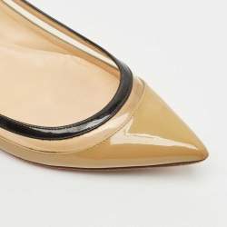 Christian Louboutin Beige/Black Patent Leather and PVC Paulina Ballet Flats Size 36.5