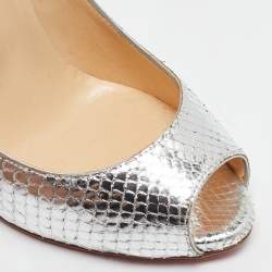 Christian Louboutin Silver Python Flo Peep Toe Pumps Size 37