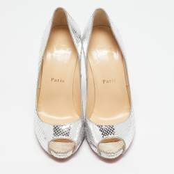 Christian Louboutin Silver Python Flo Peep Toe Pumps Size 37