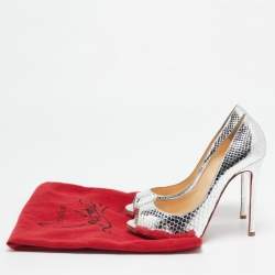 Christian Louboutin Silver Python Flo Peep Toe Pumps Size 37