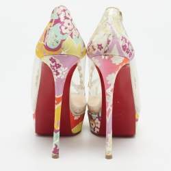 Christian Louboutin Multicolor Leather and PVC Fictoire Peep Toe Pumps Size 39