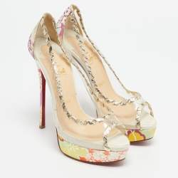 Christian Louboutin Multicolor Leather and PVC Fictoire Peep Toe Pumps Size 39