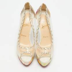 Christian Louboutin Multicolor Leather and PVC Fictoire Peep Toe Pumps Size 39