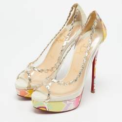 Christian Louboutin Multicolor Leather and PVC Fictoire Peep Toe Pumps Size 39