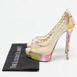 Christian Louboutin Multicolor Leather and PVC Fictoire Peep Toe Pumps Size 39