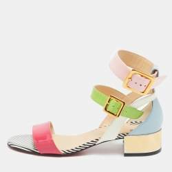Christian Louboutin Multicolor Patent Leather Block Heel Sandals Size 38
